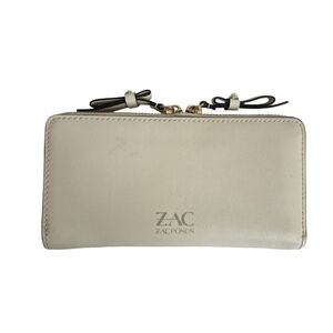 Zac Posen Eartha Cream Leather Wallet Dual Zip Bow Details